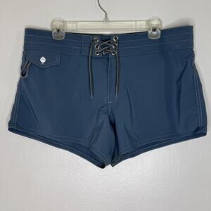 Birdwell Beach Britches Swim Shorts Womens 12 Blue Boardshort Lace Up Surf USA